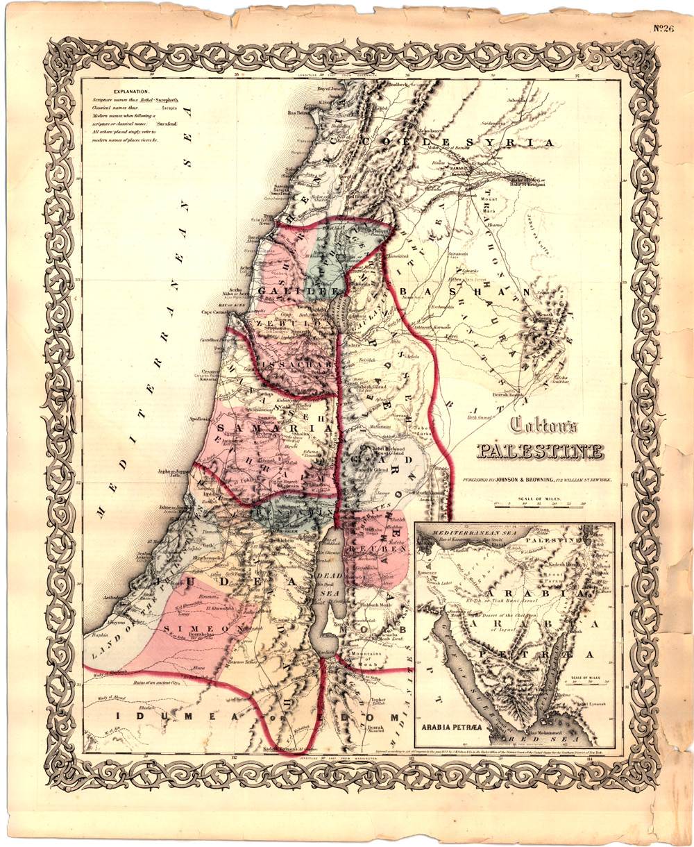 Colton\'s Map of Palestine ( Holy Land) 1860 w/ Inset of the Sinai