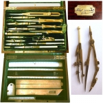 Drawing Instrument Set in Mahogany Magazine Case Made in France. - click to enlarge.