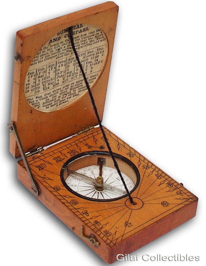 Boxwood Diptych Sundial with String Gnomon Gilai Collectibles