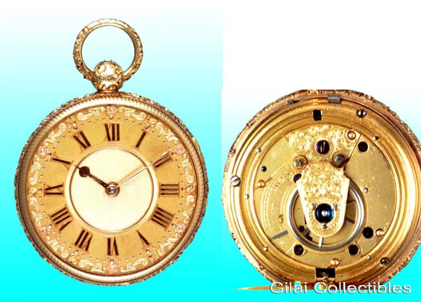 An Early 19th Century Gold English Watch With Decorative Gold Dial