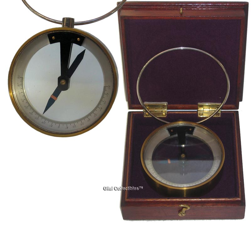 French Brass Vertical Dip Circle Compass. Gilai Collectibles