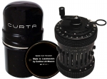 Early Curta Type II Mechanical Calculator In Metal Case. - click to enlarge. Early Curta Type II Mechanical Calculator In Metal Case. - click to enlarge.