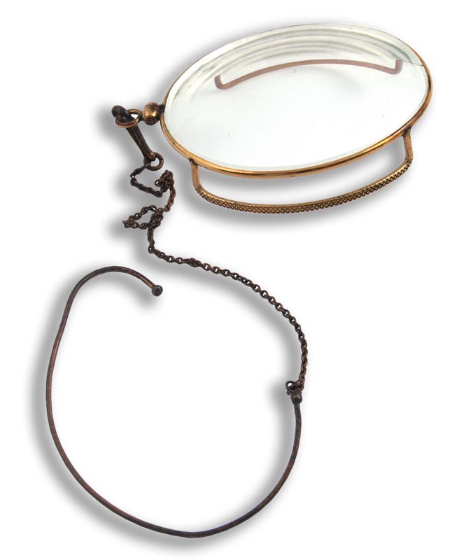 Glass and Brass Monocle with Chain and Ear Mount Gilai Collectibles