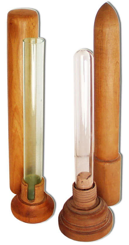 Esbach’s Albuminometer And Thermometer In Wooden Stands. - click to enlarge.