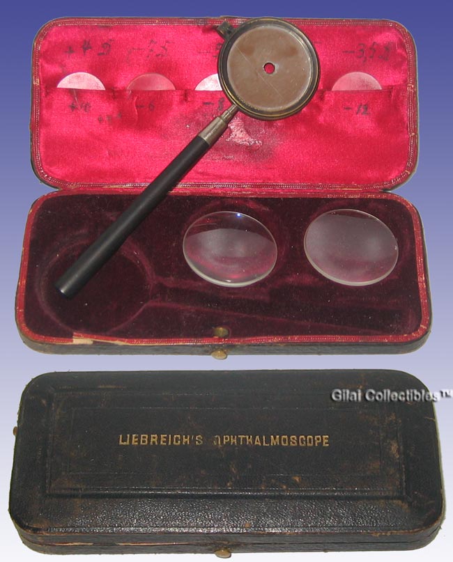 Early Ophthalmoscope made by Dr. Richard Liebreich c.1875 - click to enlarge.