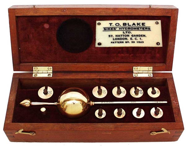 Sikes Hydrometer Made by T.O. Blake in London. - click to enlarge.